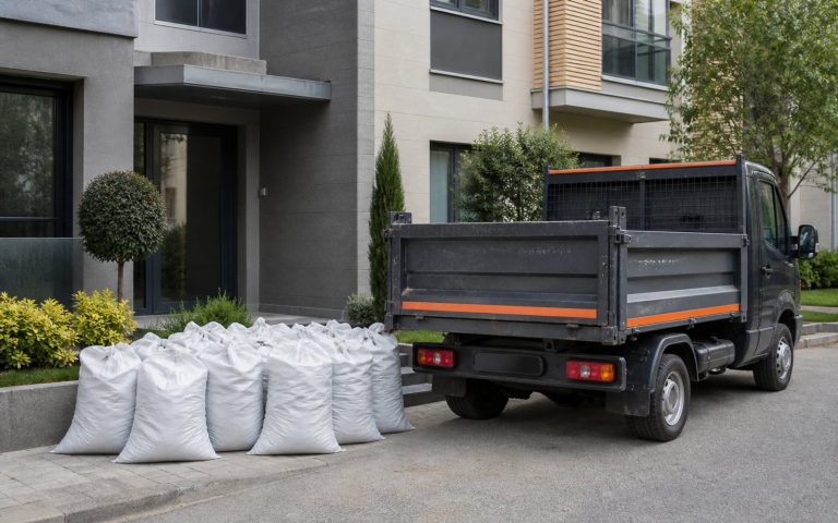 Çuvallanmış ve düzenli hazırlanmış az miktardaki tadilat molozunun alım öncesi görünümü